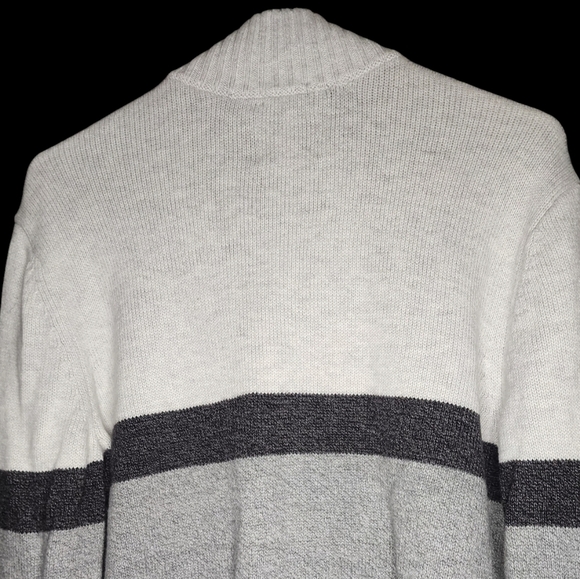 American Eagle Seriously Soft Gray Color Block 1/4 Button Mock Neck Sweater - Picture 3 of 6
